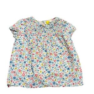 Mini Boden Girls Floral Smocked Fully Lined Short Sleeve Shirt Size 6-7Y